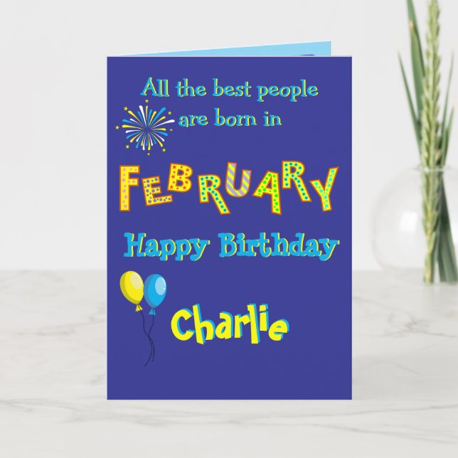 February Birthday Folded Greeting Card Kort (Framsida)