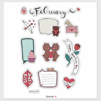 February Sticker Sheet – Sweet Bears & Love Vibes Klistermärken
