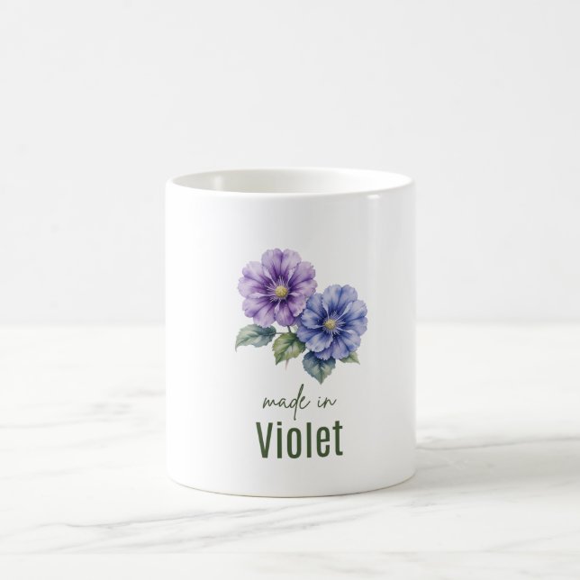 February Violet Birth Flowe Coffee Cup Watercolor Kaffemugg (Center)