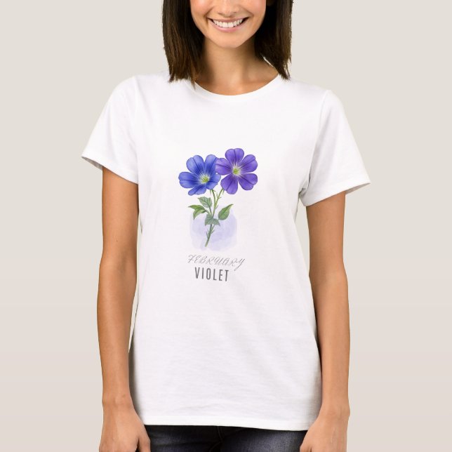 February Violet Birth Flower  T-Shirt Watercolor (Framsida)
