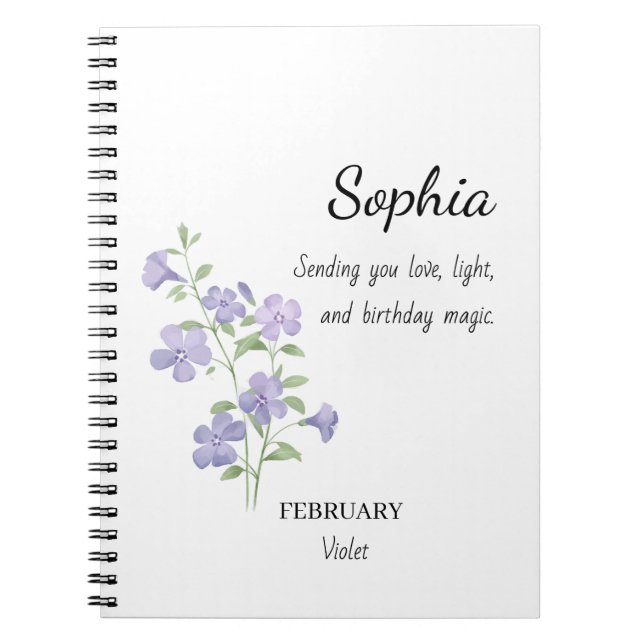 February Violet Personalized Birthday Anteckningsbok (Framsidan)