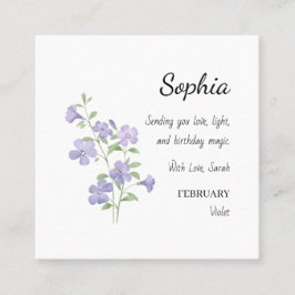 February Violet Personalized Birthday Fyrkantigt Visitkort