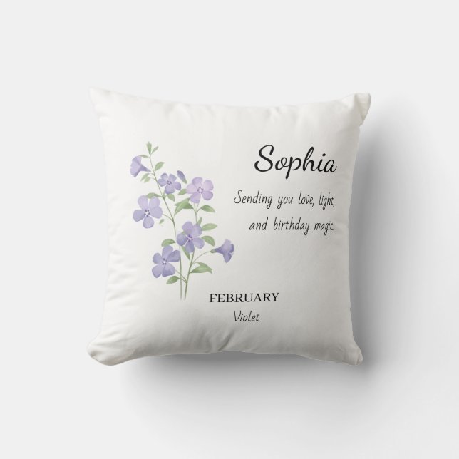 February Violet Personalized Birthday Kudde (Framsida)
