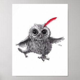 Feder för Tanzende Eule mit roter Feder Poster