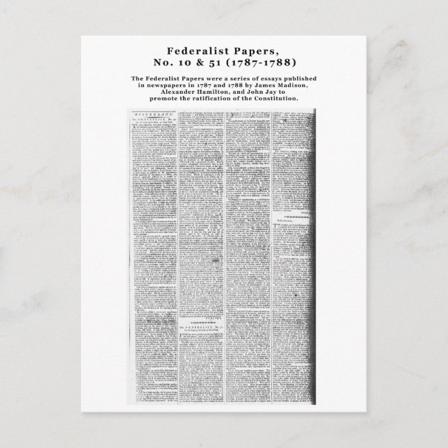 Federalist , nr 10 och nr 51 (1787-1788) vykort (Framsida)