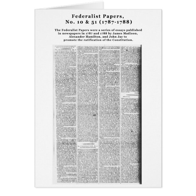 Federalistpapper, nr. 10 & nr. 51 (1787-1788) hälsningskort (Framsidan)