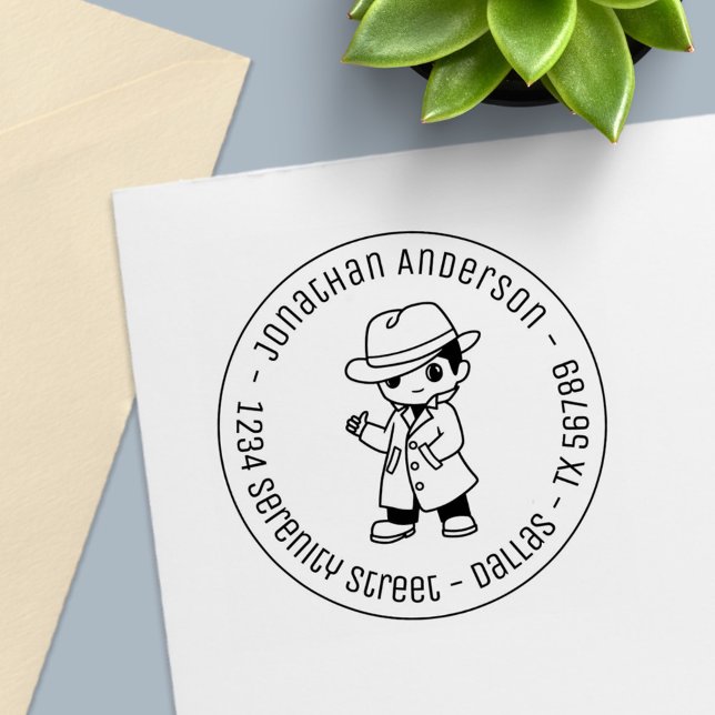 Fedora Hat Trench Jackar Man Round Adress Self-ink Självfärgande Stämpel (Skapare uppladdad)