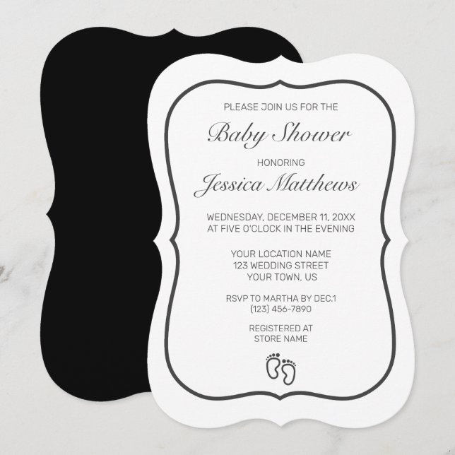 Feed Modern Minimalist White Baby Shower Inbjudningar (Fram/baksida)
