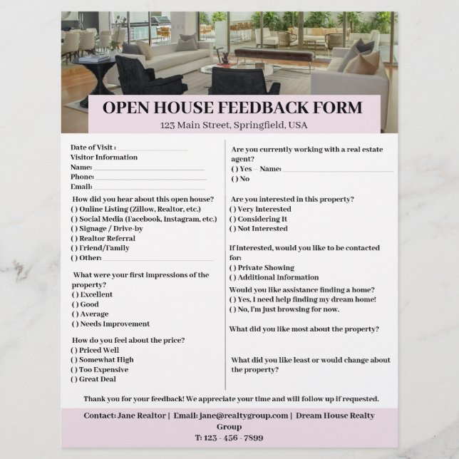 Feedback-formulär för öppet hus för anpassningsbar reklamblad (Framsidan)