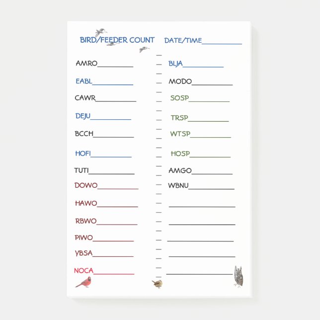 Feeder Watch-förtryckt matarfåglar Post-it Notes Block (Framsida)