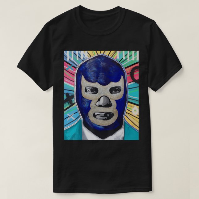 Feel-Bläck Demon Blue Lucha Libre Mexikanska brott T Shirt (Design framsida)