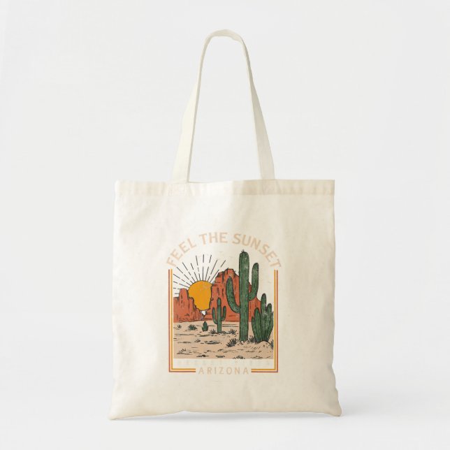 Feel Sunset Desert Vibes Arizona Mountain Cactus Tygkasse (Framsidan)