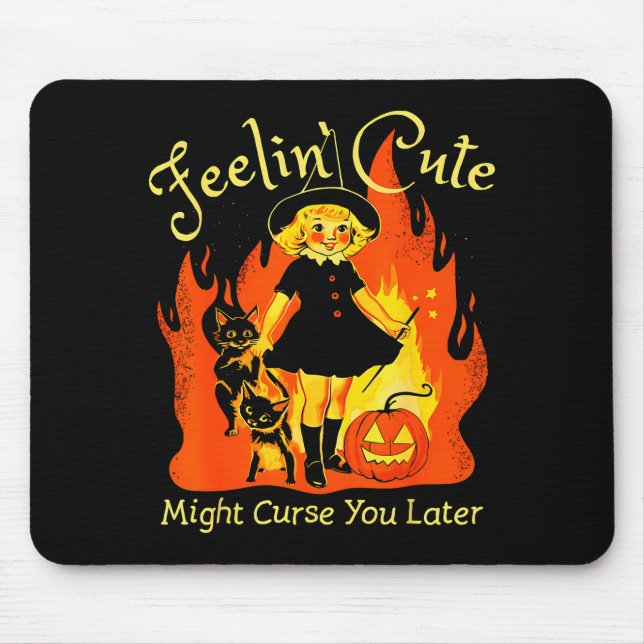 Feelin Cute Might Curse You Later Retro Witch Cat  Musmatta (Framsidan)