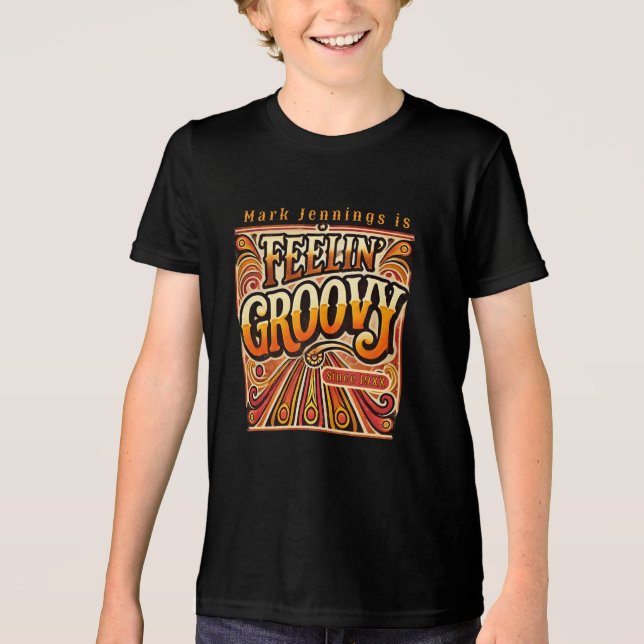 Feelin Groovy Kids Personlig Retro 70-talets Vinta T Shirt (Framsida)