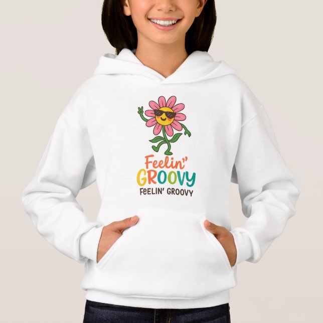 Feelin' Groovy Retro Blomma Barn Pullover Hoodie T Shirt (Framsida)