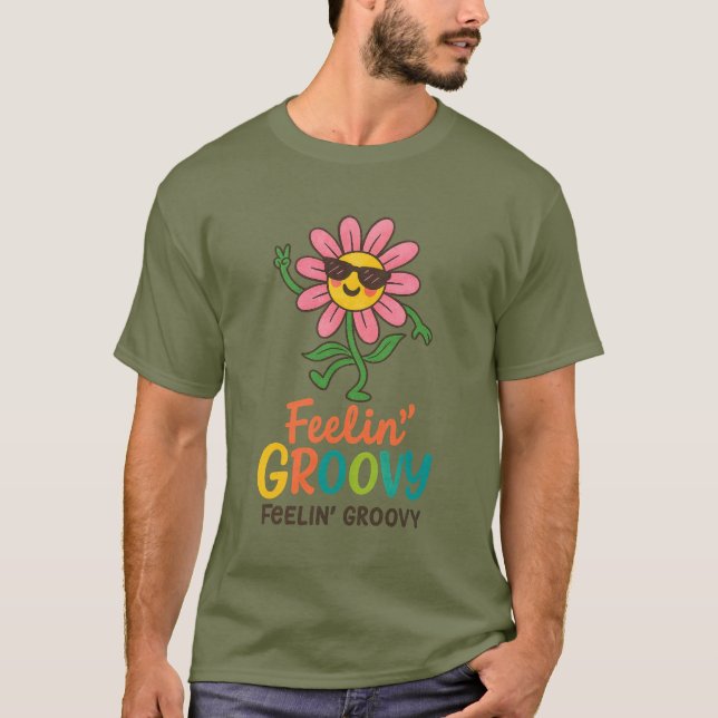 Feelin’ Groovy Retro Flower  Basic Dark T-Shirt (Framsida)