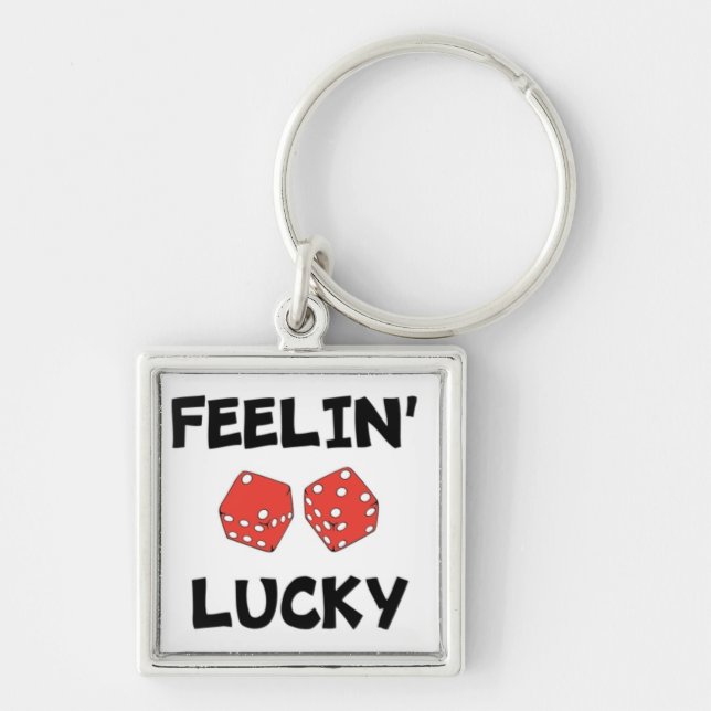 "FEELIN' LUCKY DICE" FYRKANTIG SILVERFÄRGAD NYCKELRING (Framsidan)