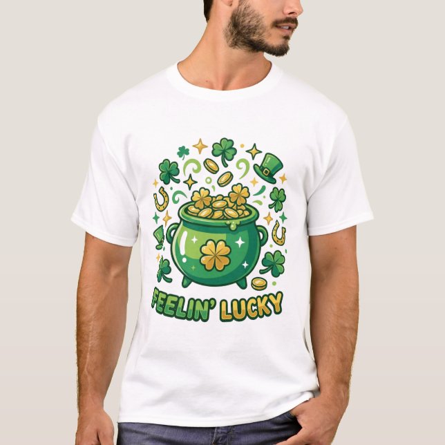 Feelin’ Lucky Pot of Gold St. Patrick’s Day Shirt T (Framsida)