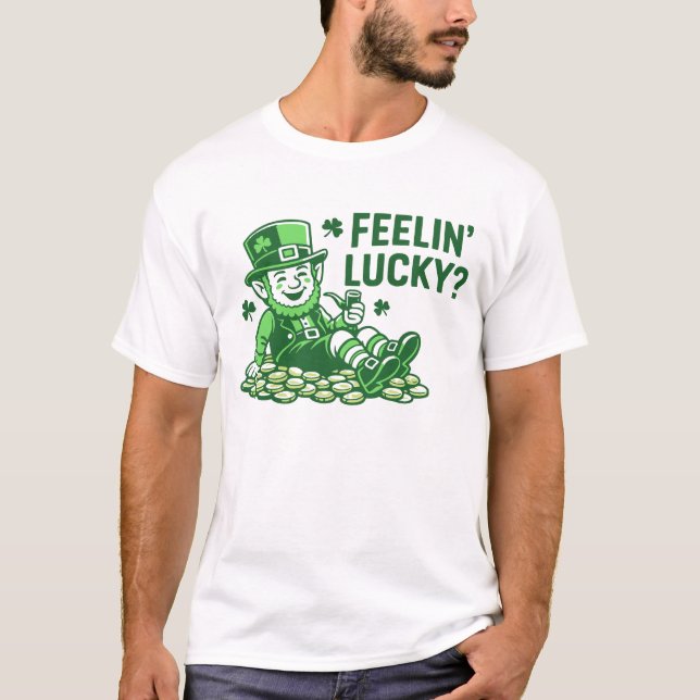 Feelin' Lucky? Retro Leprechaun St. Patrick's Day T Shirt (Framsida)