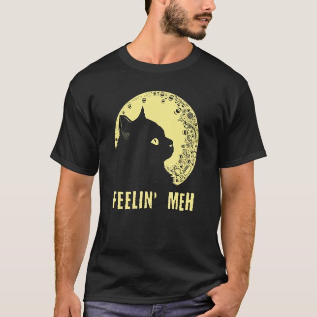 Feelin' Meh Cat  Lazy Kitten Inactive Introvert T Shirt (Framsida)