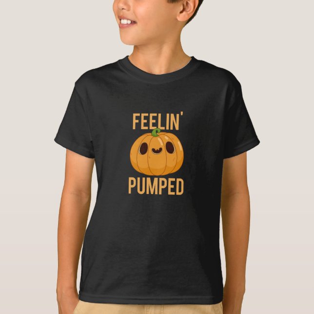 Feelin Pumpny Pumpkin Pun Mörk BG T Shirt (Framsida)