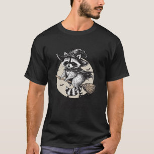 Feelin Witchy Cute Raccoon Halloween Witch Spooky T Shirt