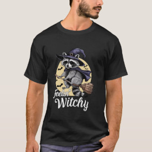 Feelin Witchy Cute Raccoon Halloween Witch Spooky T Shirt