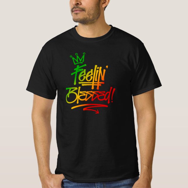 Feelin'Blsed Rasta Graffiti Märkre Stil Reggae T Shirt (Framsida)