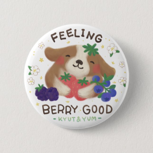 Feeling Berry Good: Cute Dog with Berries Knapp (Framsida)