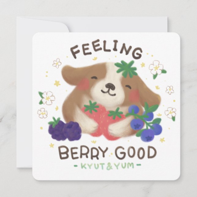 Feeling Berry Good: Cute Dog with Berries Tack Kort (Framsida)