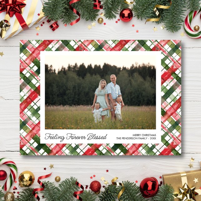 Feeling Blessed, Fun Plaid Christmas Photos Custom Julkort (Skapare uppladdad)
