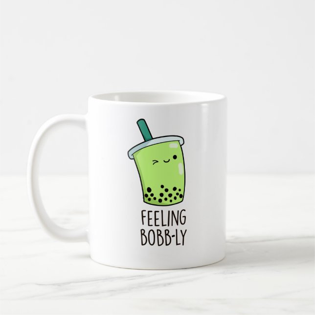 Feeling Bobb-ly Funny Boba Tea Pun Kaffemugg (Vänster)