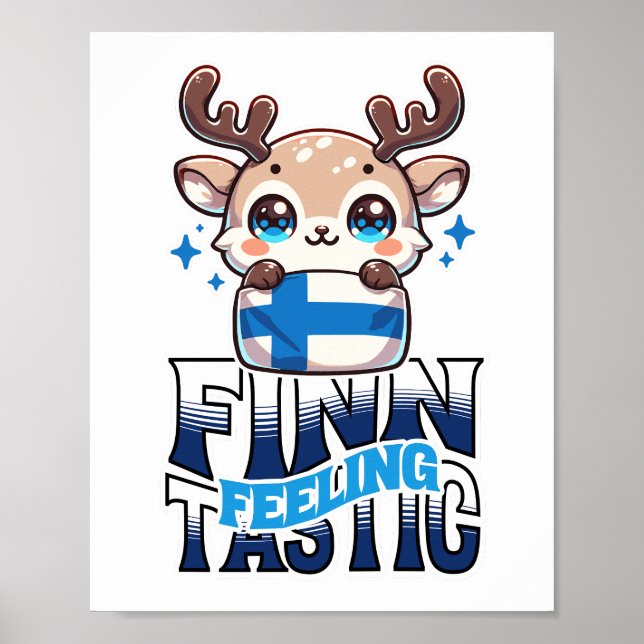 Feeling Finn-Tastic Cute Reindeer Lapland  Poster (Framsidan)