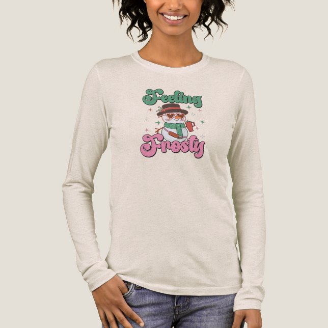 Feeling Frosty Retro Snowman  T Shirt (Framsida)