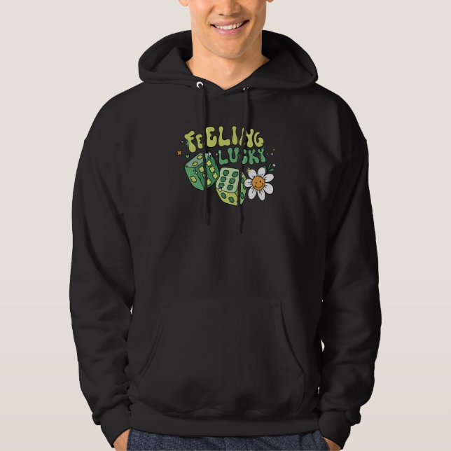 Feeling Lucky Dice Retro Groovy St Patrick's Day W Hoodie (Framsida)