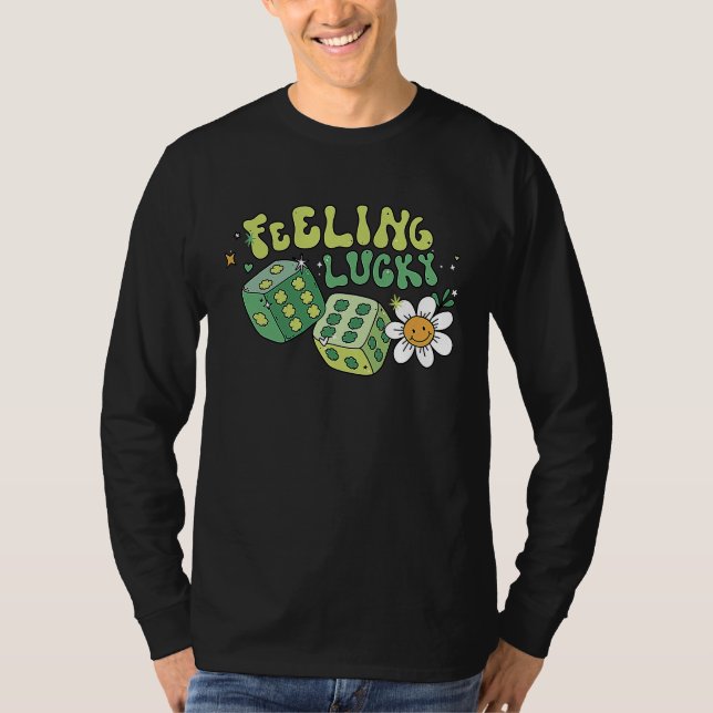 Feeling Lucky Dice Retro Groovy St Patrick's Day W T Shirt (Framsida)