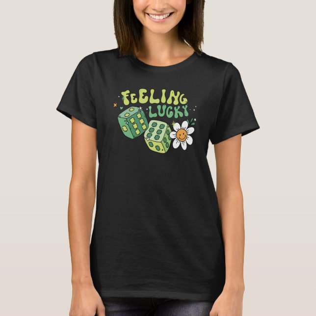 Feeling Lucky Dice Retro Groovy St Patrick's Day W T Shirt (Framsida)