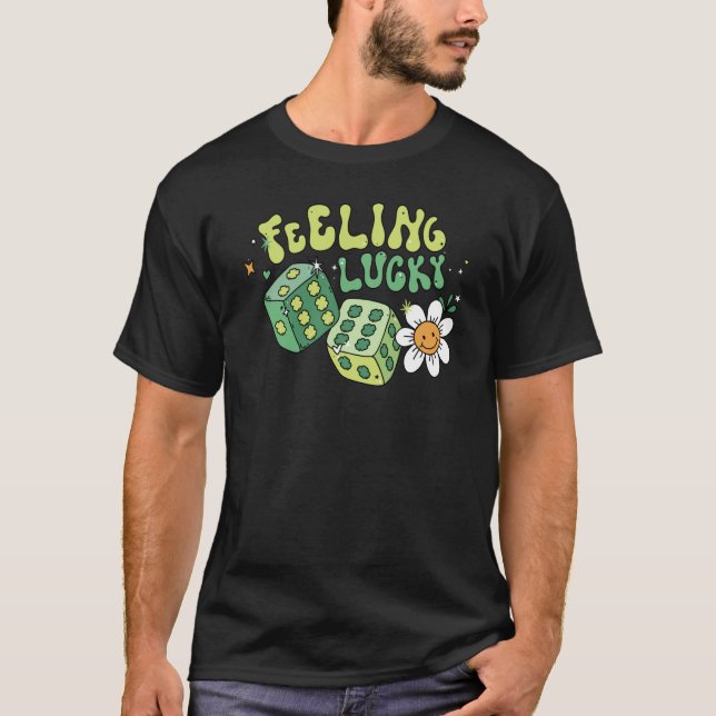 Feeling Lucky Dice Retro Groovy St Patrick's Day W T Shirt (Framsida)