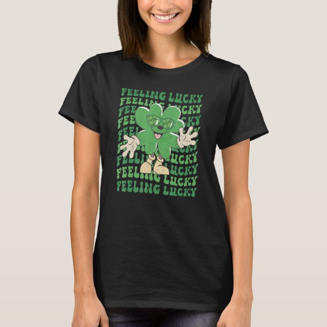 Feeling Lucky Smile Face Shamrock St Patrick's day T Shirt (Framsida)