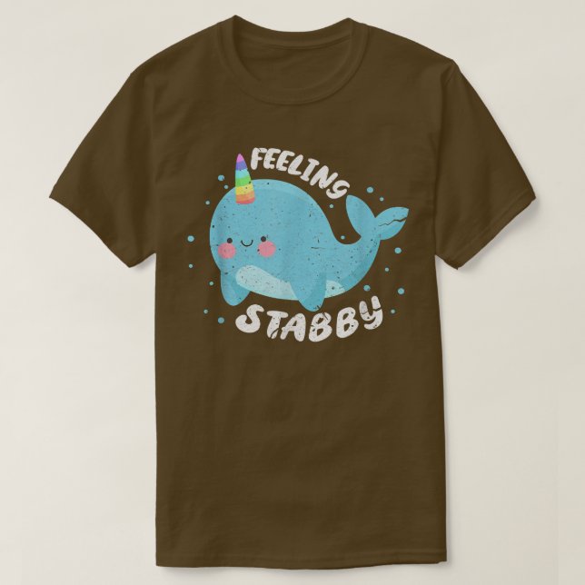 Feeling Stabby Unicorn Narwhal Whale Kawaii Distre T Shirt (Design framsida)