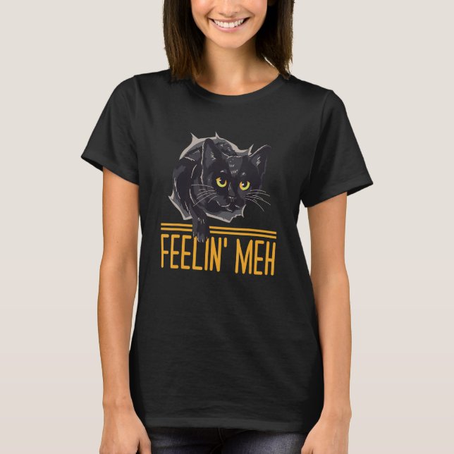 Feelin'Meh Cat Lazy Kitten Inactive Introvert T Shirt (Framsida)