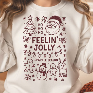 Feelin's Jolly jul Doodle Collage Sweatshirt T Shirt