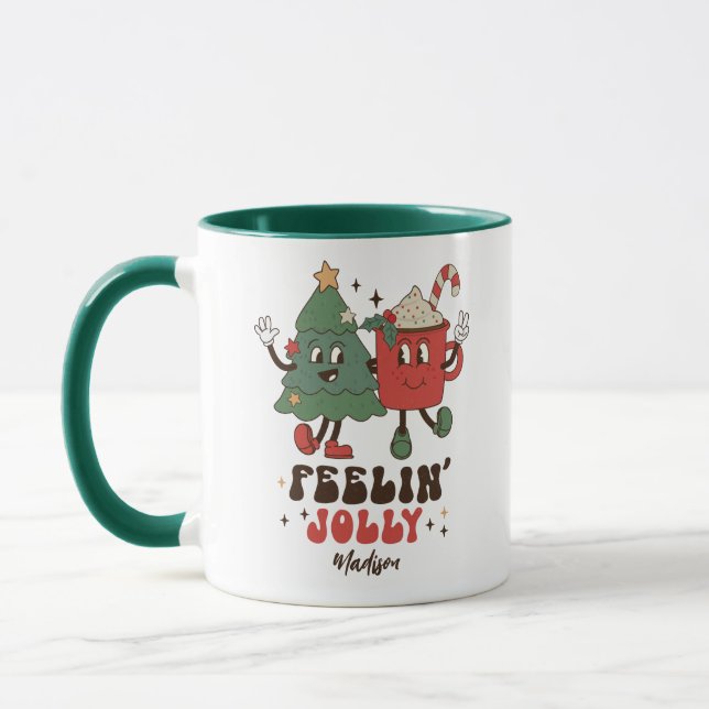 Feelin's Jolly Juldag Helgdagarna Funny Retro Namn Mugg (Vänster)