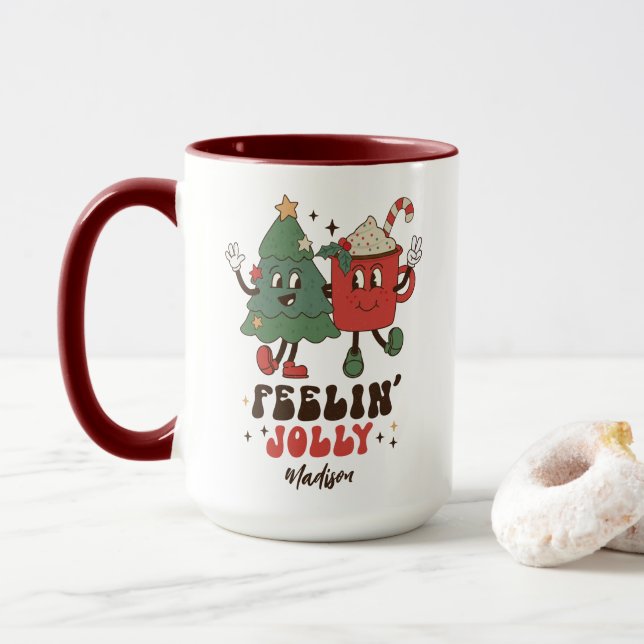 Feelin's Jolly Juldag Helgdagarna Funny Retro Namn Mugg (Med munk)