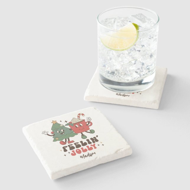 Feelin's Jolly Juldag Helgdagarna Funny Retro Namn Stenunderlägg (Sidan)