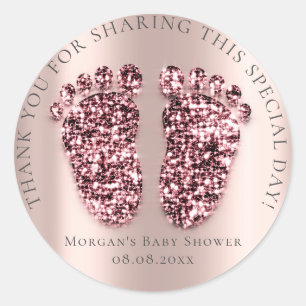 Feet Baby Shower Favor Tack Glitter Berry Ro Runt Klistermärke