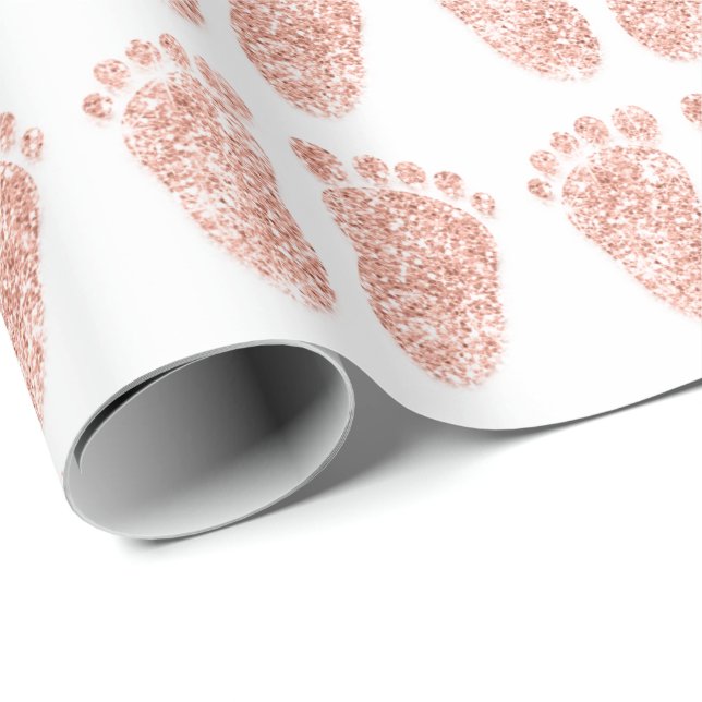 Feet nyfödd bebis Shower Favor Girl Boy Vit ros Presentpapper (Rullad Hörn)