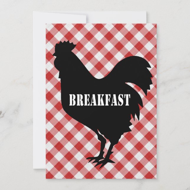 Feg Silo på röd kontrollbakgrundsfrukost Inbjudningar (Framsida)