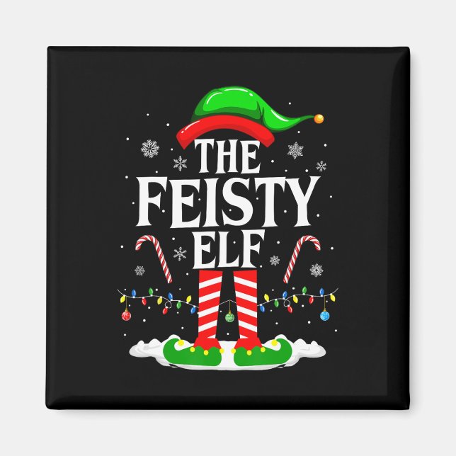 Feisty Elf Julafton Funny Matching Family Group Ch Magnet (Framsidan)