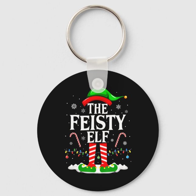 Feisty Elf Julafton Funny Matching Family Group Ch Nyckelring (Framsida)